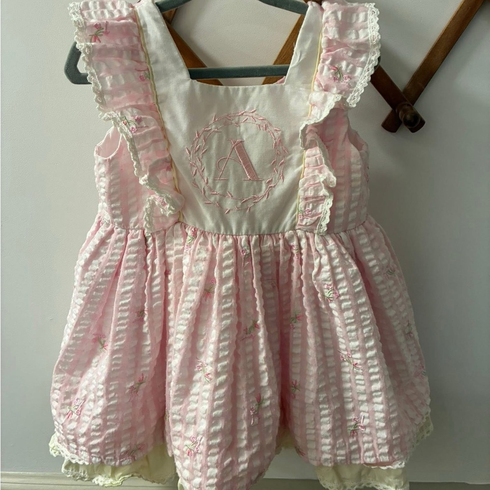 Haute Baby Pink and White Dress Embroidered A Size 2t